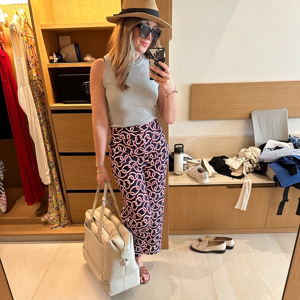 Anthropologie Navy and Pink Patterned Cropped Pants